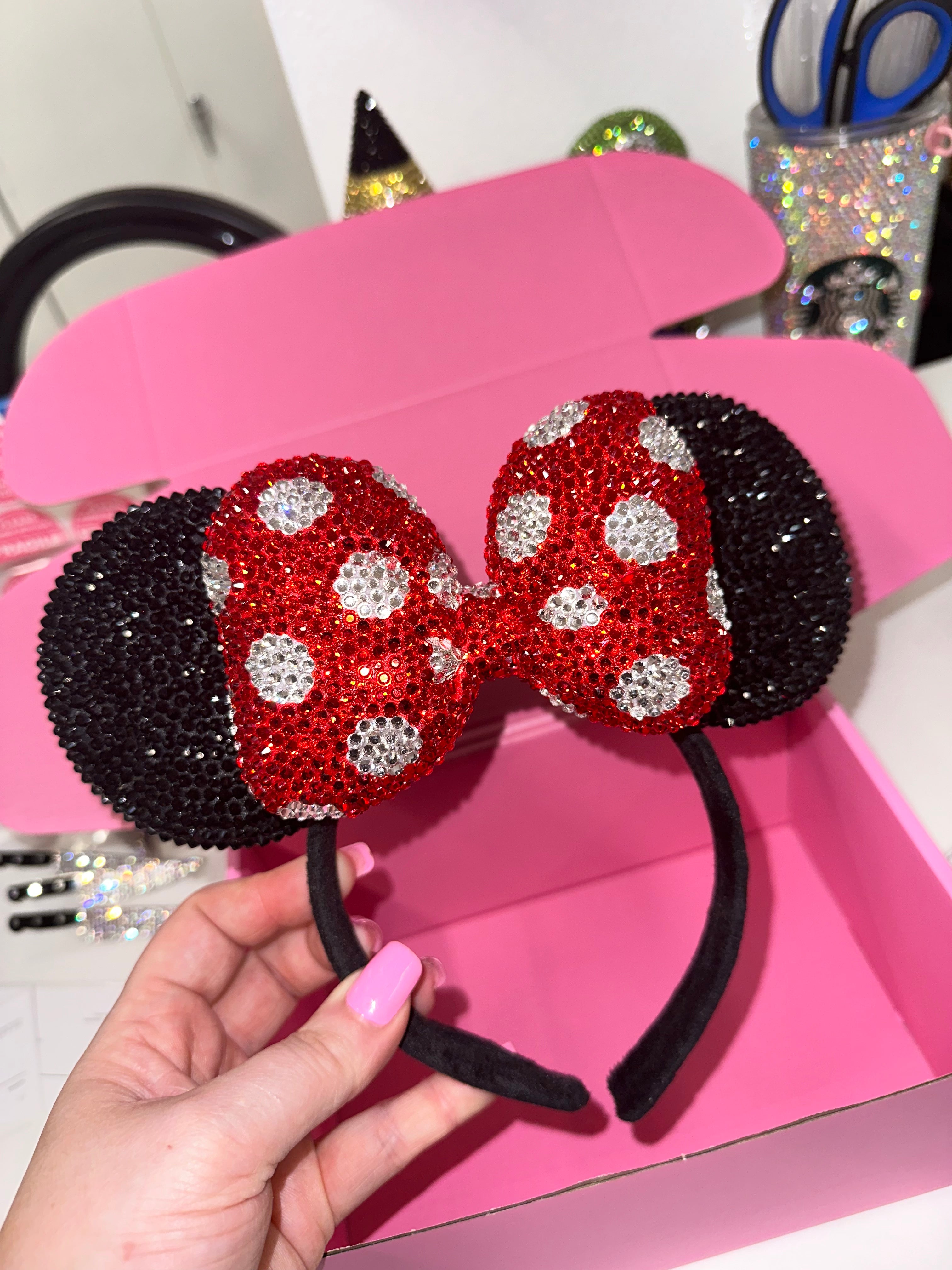 Rhinestone covered Minnie ears New Sparkly Silver Minnie Mouse Ear Headband at Walt Disney  main image 2