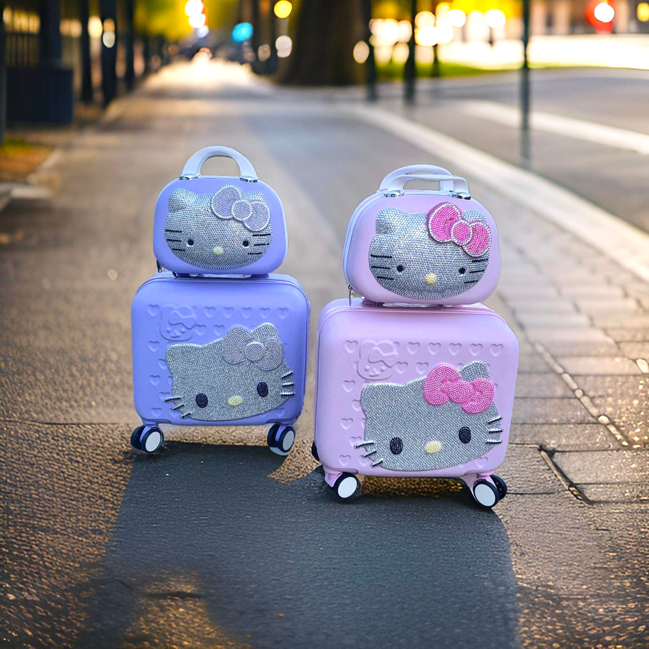 Cute Cartoon Style Rhinestone Travel Luggage Set