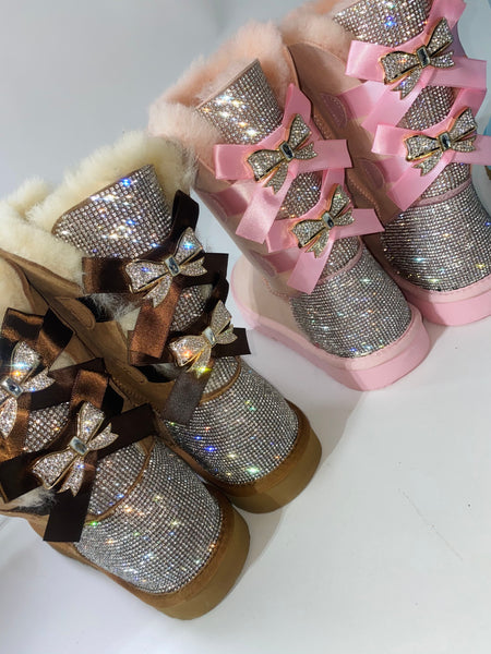 Pink Ugg Mini Bailey Bow Glitter Bailey Pink Glitter Uggs With Bow